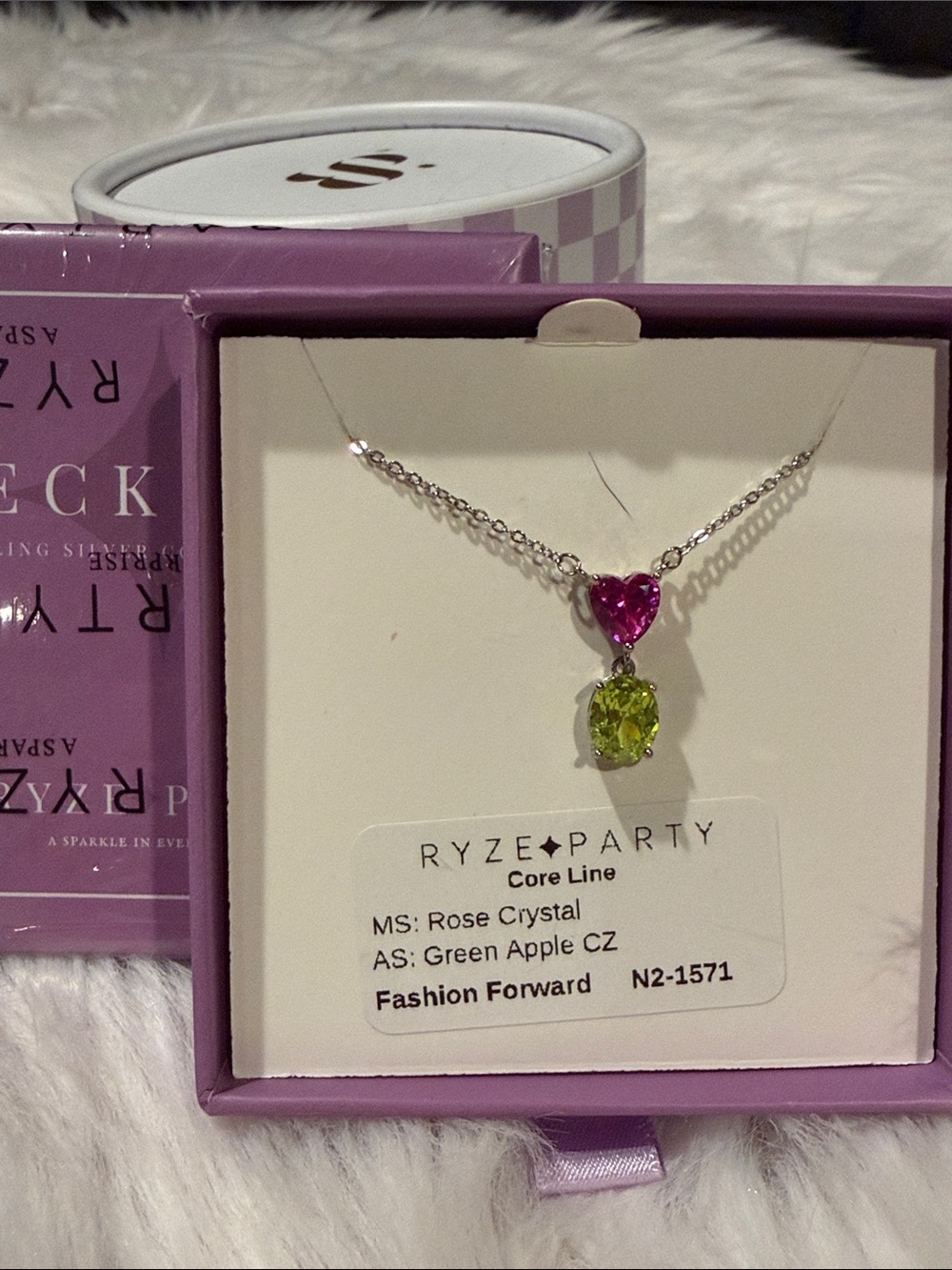RYZE PARTY Pink Heart & Green Apple Pendant Necklace